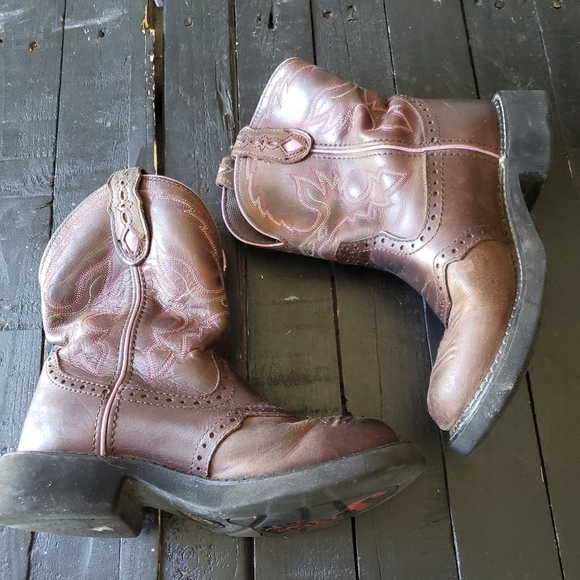 Justin Boots Women's 6 6B Brown Leather Fat Boy Cowgirl Boots Pink Stitching - Picture 6 of 12